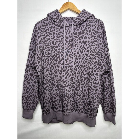 American Eagle Oversized Hoodie SMALL Jegging Fit SOFT‎ Leopard Purple NWOT - Picture 1 of 4